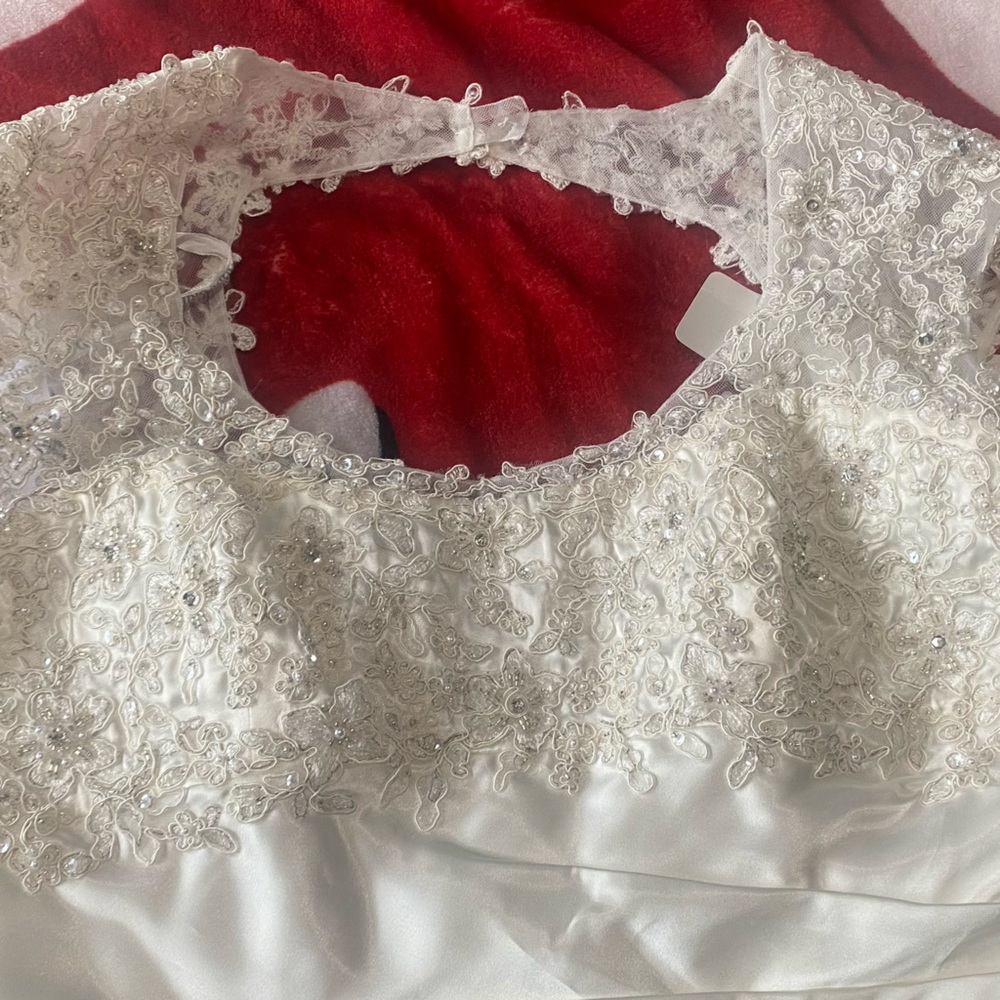 Rare Vintage 2006 David’s Bridal Ivory Wedding Gown with Beaded Lace Button Back